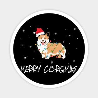 Merry Corgimas Pembroke Welsh Corgi Wearing Santa Hat Wrapped in Christmas Lights Magnet